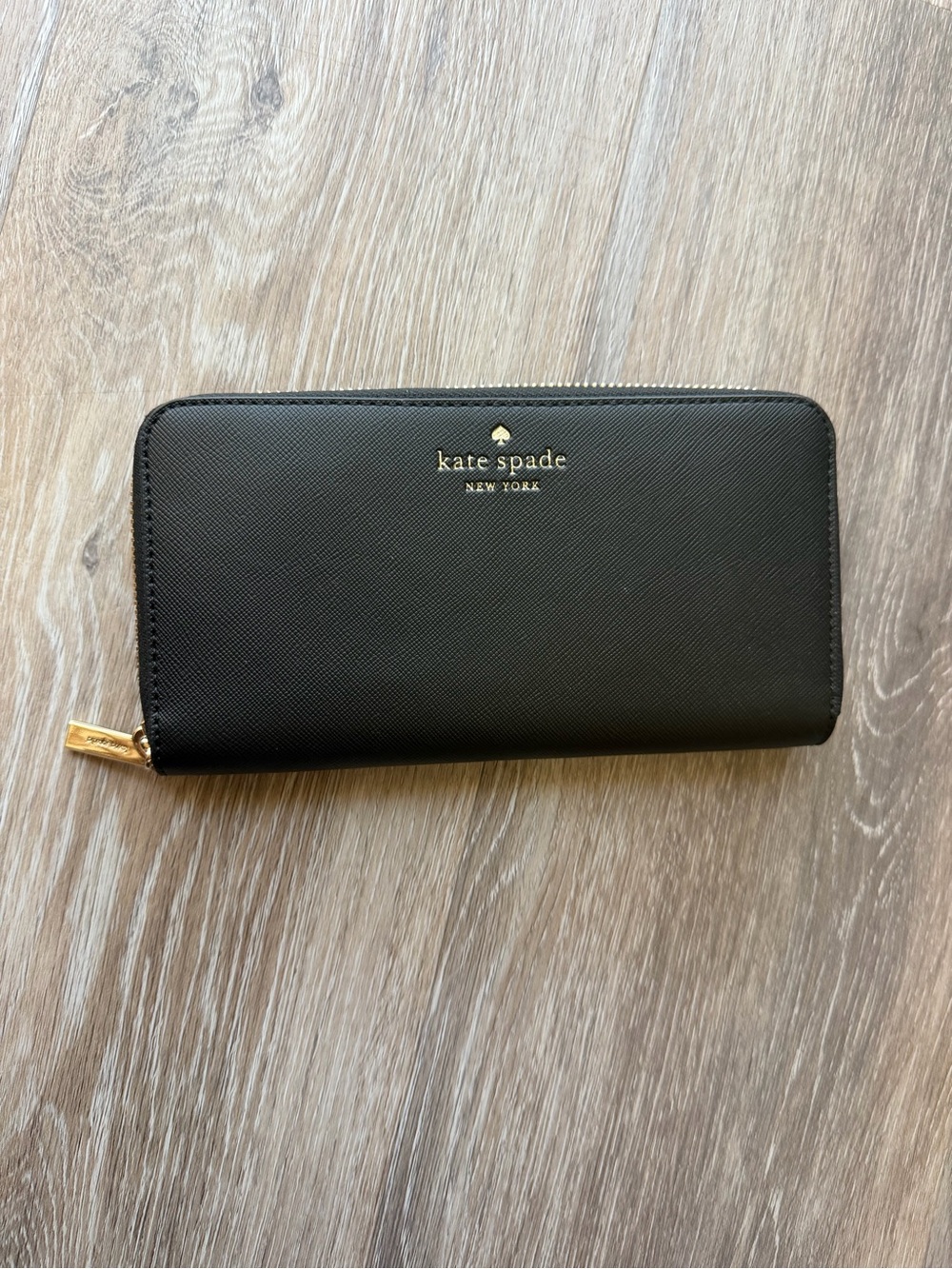 kate spade Black Zip-Around Large Continental Wallet with Gold Logo